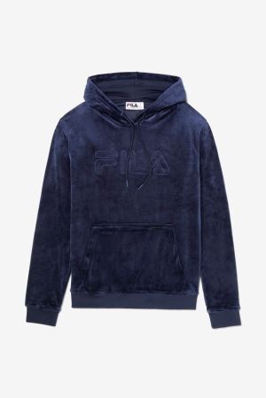 FILA Asher Velour Hoodies Navy,Mens Clothing | CA.ALGTHP385